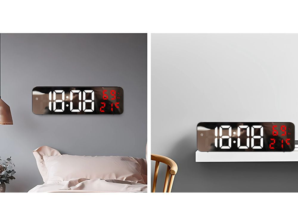 Elektroninis laikrodis skaitmeninis led žadintuvas termometras veidrodis stovi usb baterijos, Raudona, Szín, Piros