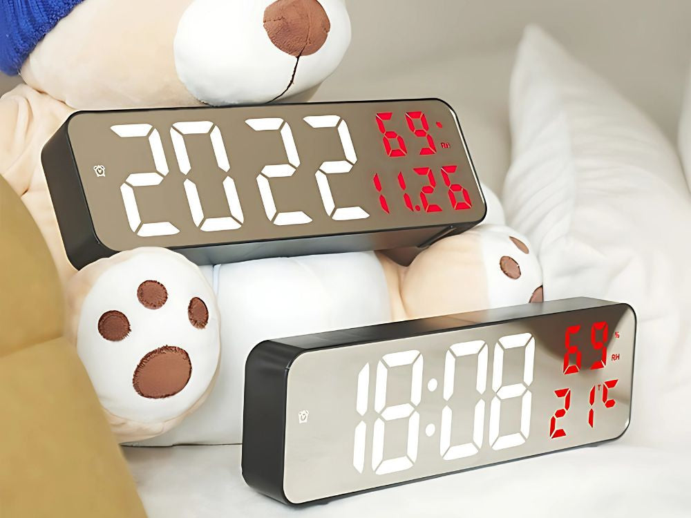 Elektroninis laikrodis skaitmeninis led žadintuvas termometras veidrodis stovi usb baterijos, Raudona, Szín, Piros