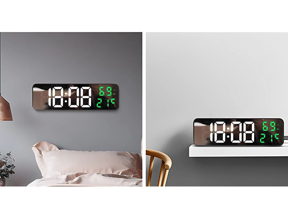Elektroninis laikrodis skaitmeninis led žadintuvas termometras veidrodis stovi usb baterijos, Žalia, Szín, Zöld