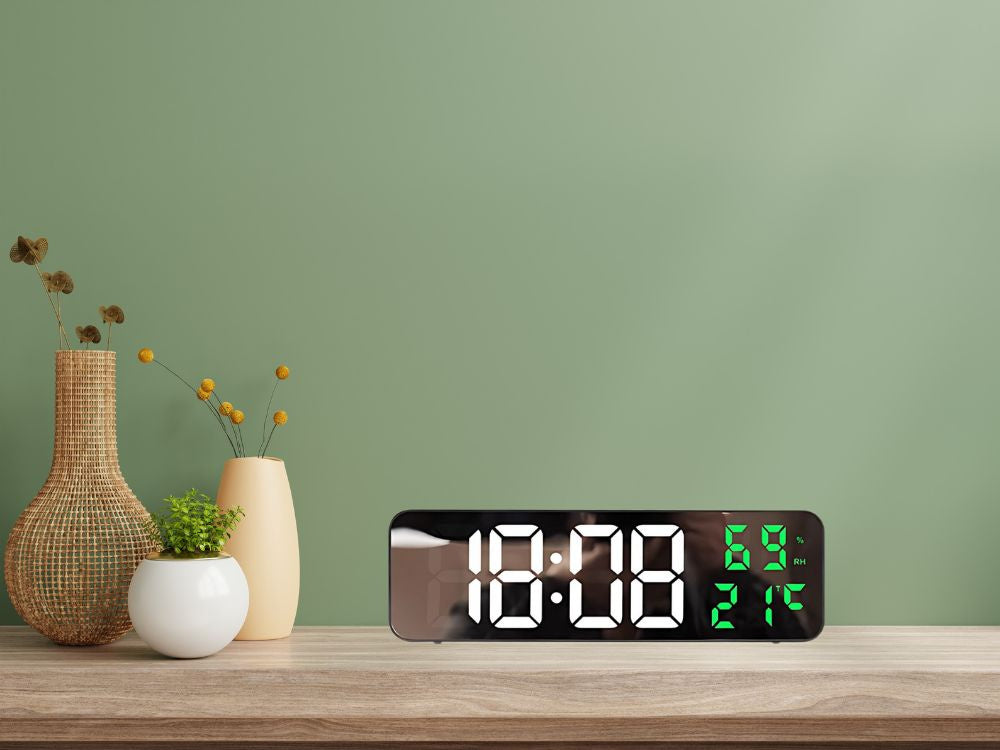 Elektroninis laikrodis skaitmeninis led žadintuvas termometras veidrodis stovi usb baterijos, Žalia, Szín, Zöld