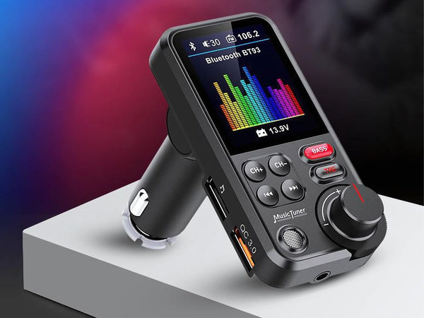 bluetooth siųstuvas 5.0 fm garsiakalbis usb qc tf bass lcd 12-24v