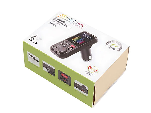 bluetooth siųstuvas 5.0 fm garsiakalbis usb qc tf bass lcd 12-24v