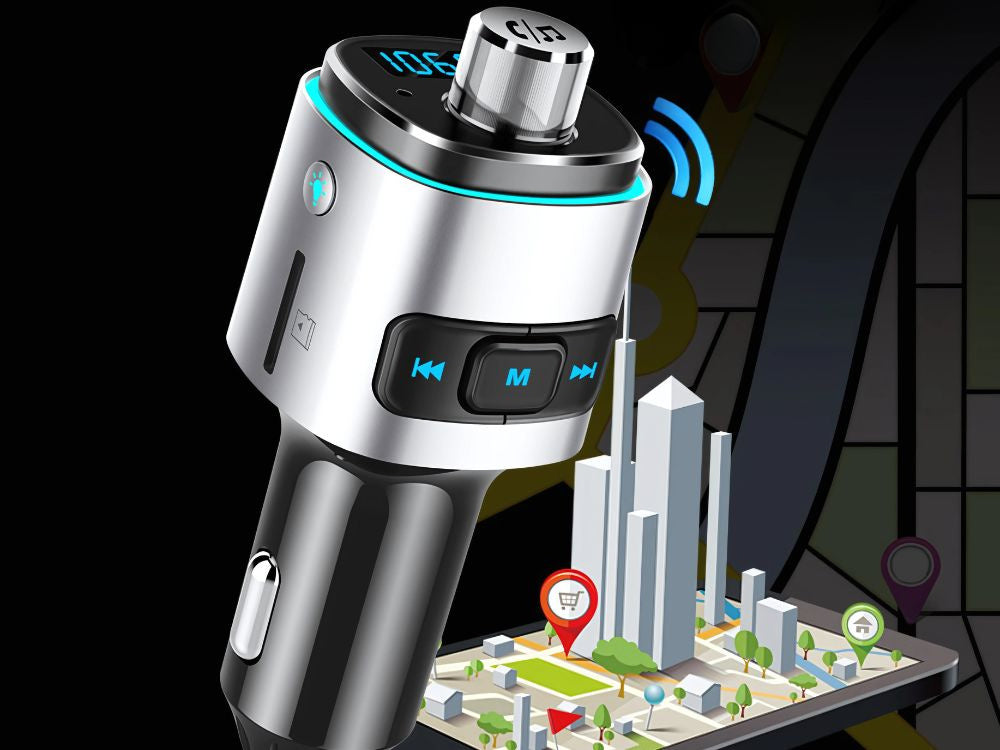 Bluetooth fm transmiteris automobilio įkroviklis fast 2x usb iluminacija