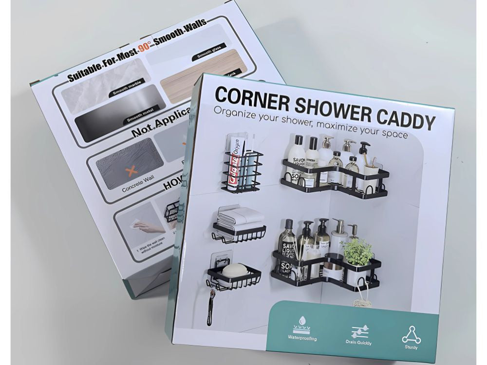 Vonios kambario komplektas 3 x vonios lentynos + 2 x pakabinamos vonios kambario lentynėlės