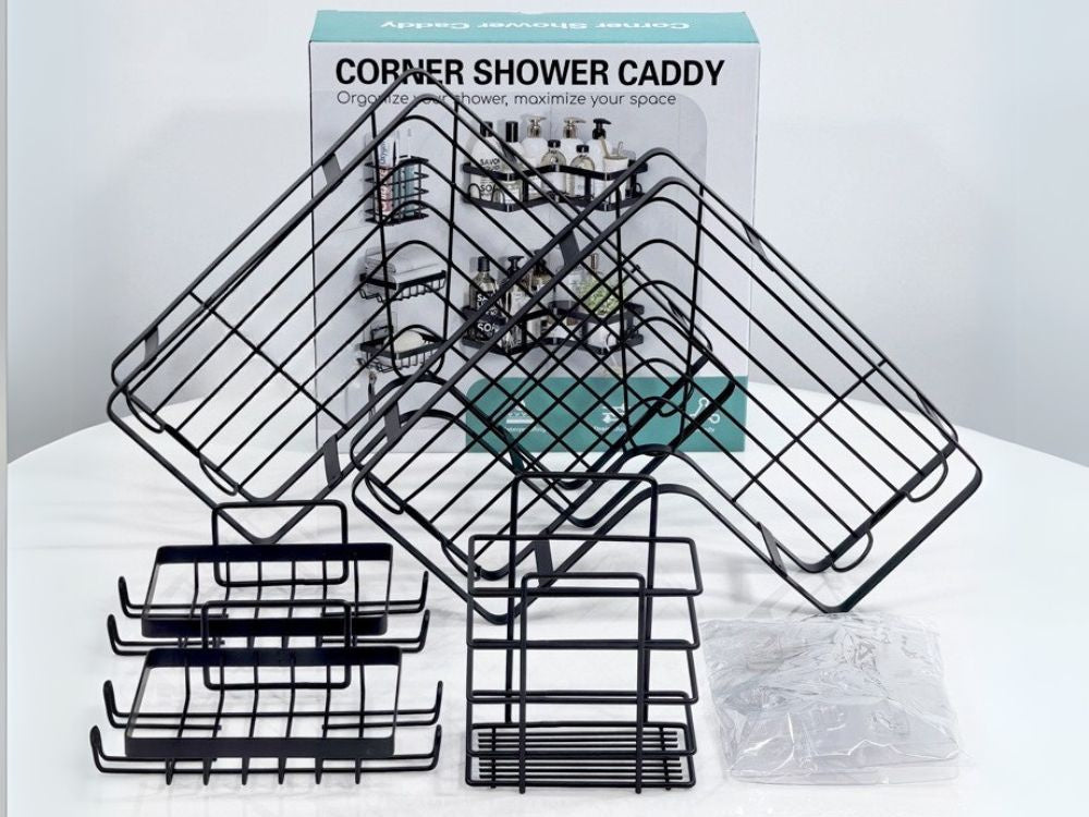 Vonios kambario komplektas 3 x vonios lentynos + 2 x pakabinamos vonios kambario lentynėlės