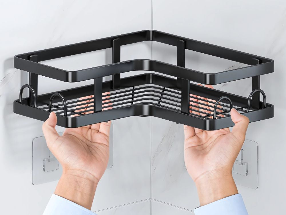 Vonios kambario komplektas 3 x vonios lentynos + 2 x pakabinamos vonios kambario lentynėlės