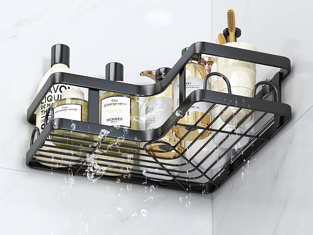 Vonios kambario komplektas 3 x vonios lentynos + 2 x pakabinamos vonios kambario lentynėlės