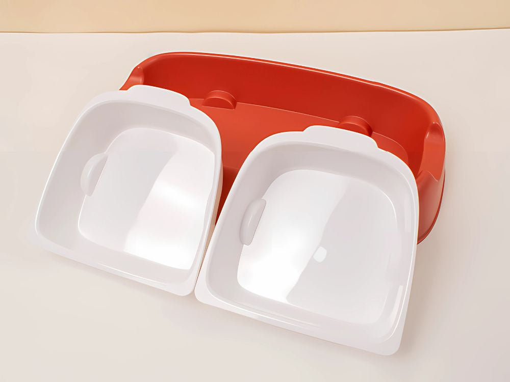 Dvigubas dubenėlis šuniui ir katei nuimami vandens ir maisto dubenėliai dideli plastikiniai, Raudona, Szín, Piros