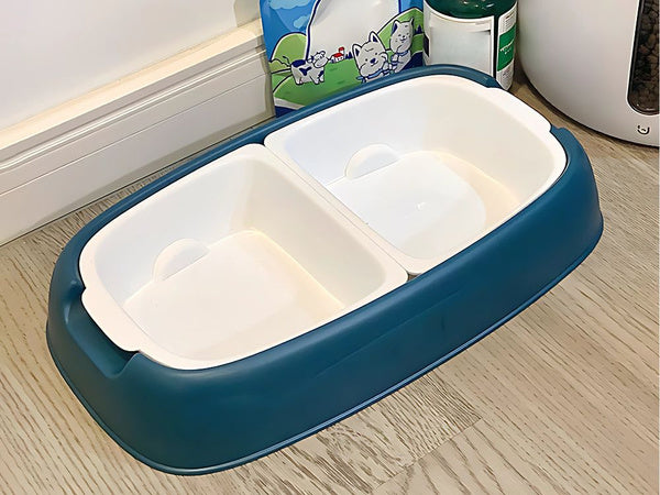 Dvigubas dubenėlis šuniui ir katei nuimami vandens ir maisto dubenėliai dideli plastikiniai, Mėlyna, Szín, Kék