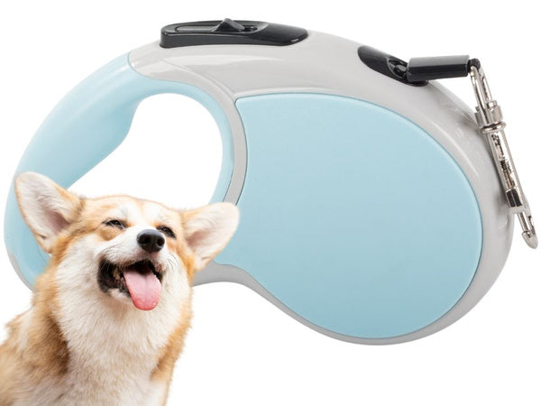 Automatinis 5 m stiprus pavadėlis šuniui iki 15 kg su užraktu stiprus ilgas, Mėlyna, Szín, Kék