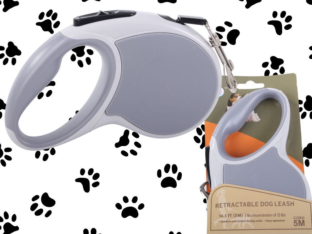 Automatinis 5 m stiprus pavadėlis šuniui iki 15 kg su užraktu stiprus ilgas, Pilka, Szín, Szürke