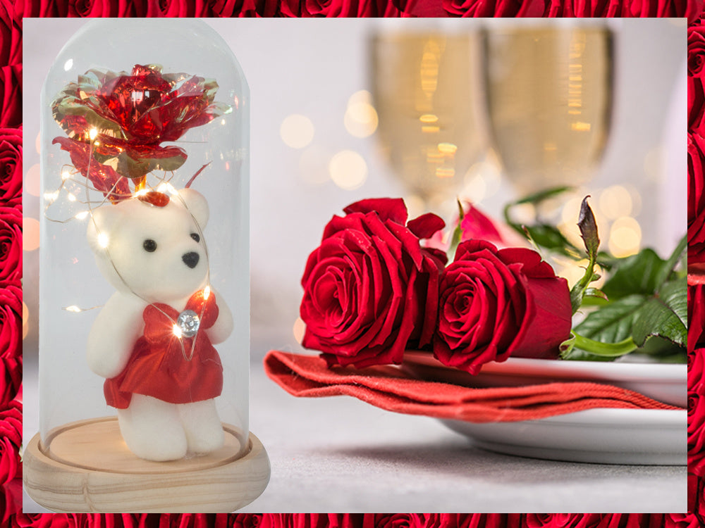 Amžina rožė stiklo vadovaujama šviečianti stiklo dėžutė moterų dienos dovana