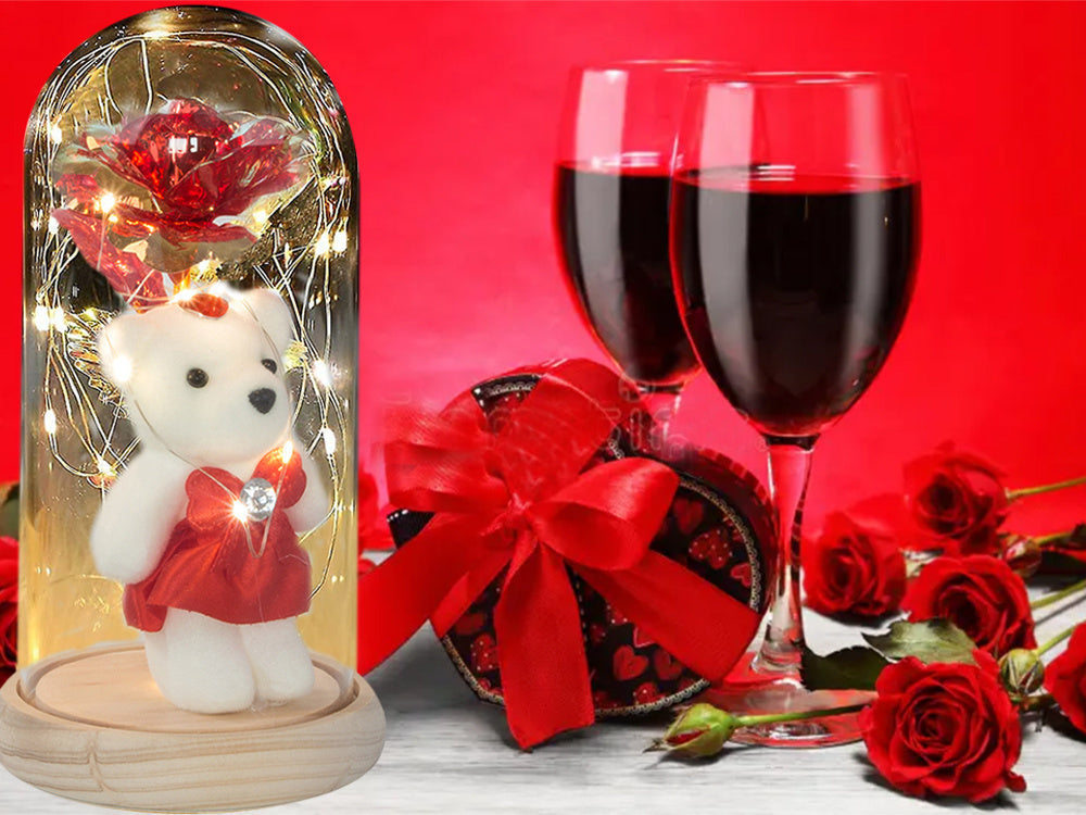 Amžina rožė stiklo vadovaujama šviečianti stiklo dėžutė moterų dienos dovana