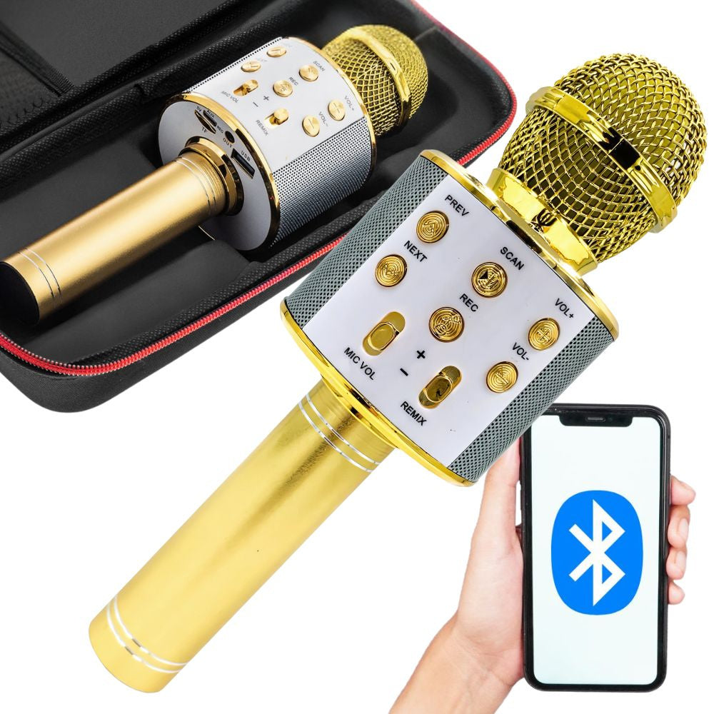 Belaidis mikrofonas bluetooth karaoke garsiakalbis apvalus su dėklu įvairūs režimai, Auksinis, Szín, Aranysárga