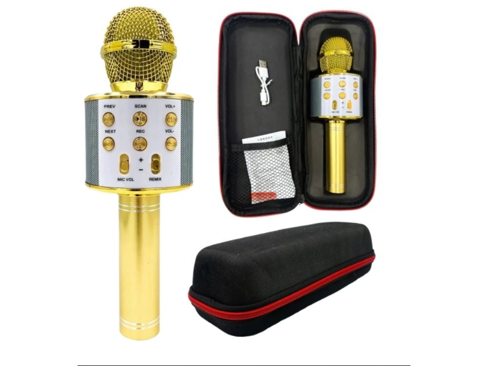 Belaidis mikrofonas bluetooth karaoke garsiakalbis apvalus su dėklu įvairūs režimai, Auksinis, Szín, Aranysárga
