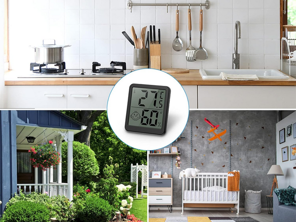 Skaitmeninis termometras mini oro stotis kambario higrometras baterija magnetas, Juoda, Szín, Fekete