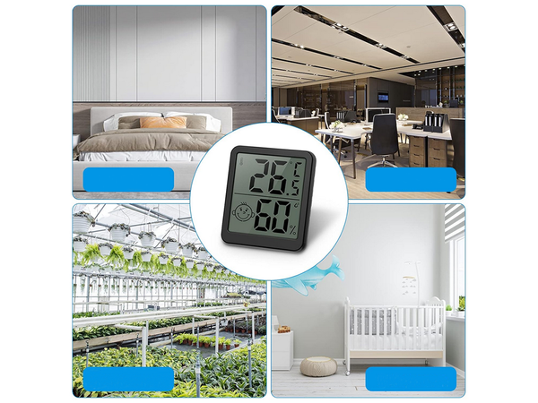 Skaitmeninis termometras mini oro stotis kambario higrometras baterija magnetas, Juoda, Szín, Fekete