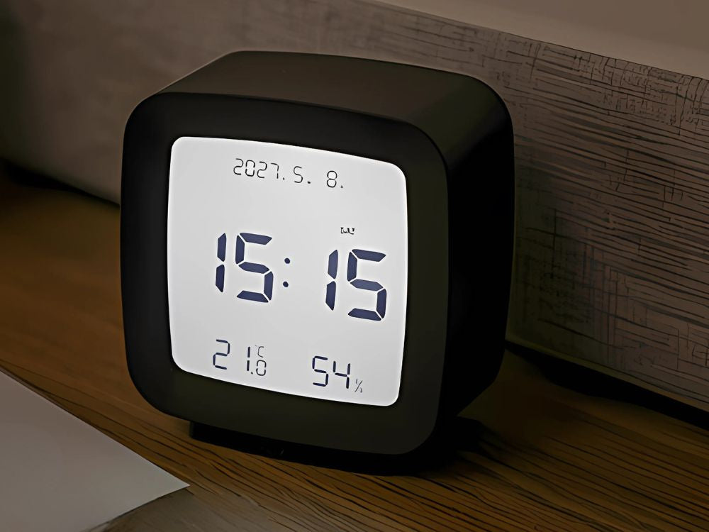 Žadintuvas su data ir temperatūra su snaudimo funkcija lcd drėgmės ore, Juoda, Szín, Fekete