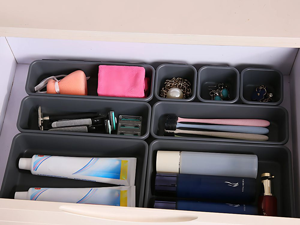 Organizatorių rinkinys 8 vnt. Smulkmenų dėklų plastikinių stalčių dėžučių