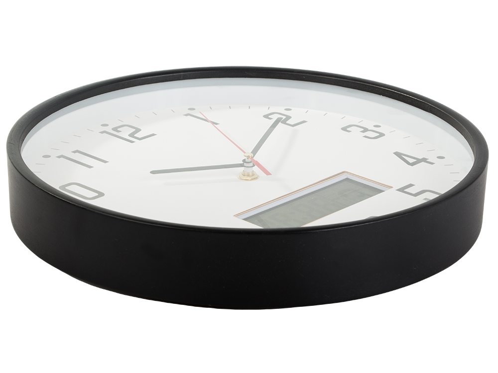 Sieninis laikrodis didelis tylus 30cm apvalus rodyklė data temperatūra mediena