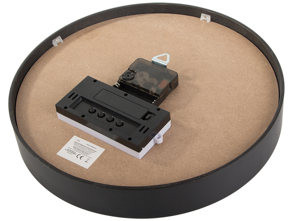 Sieninis laikrodis didelis tylus 30cm apvalus rodyklė data temperatūra mediena