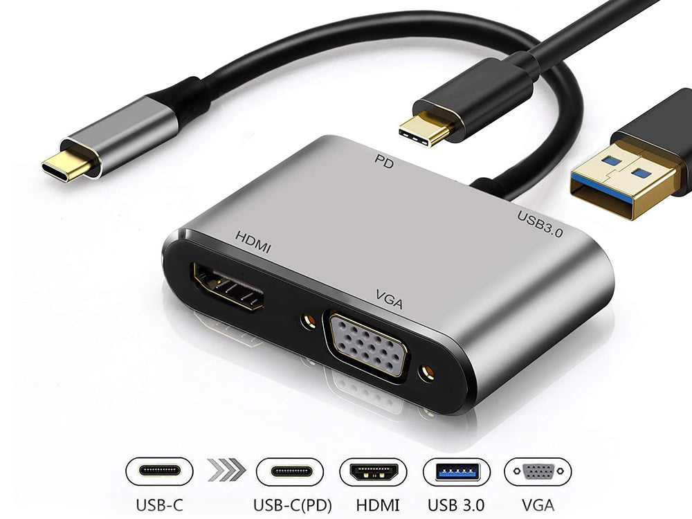Adapteris usb-c į hdmi 4k vga koncentratorius usb 3.0 usb-c maitinimo adapteris