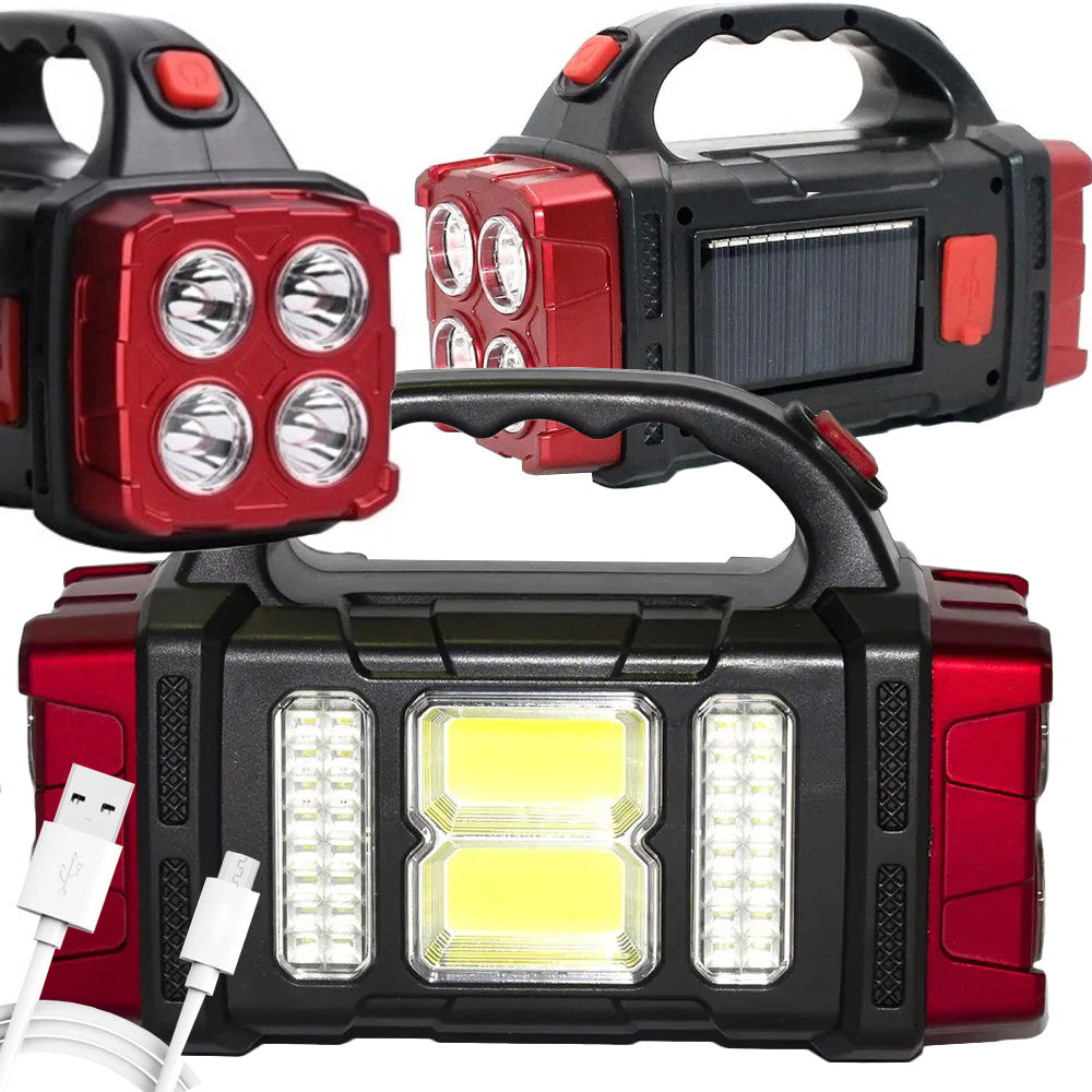 Saulės žibintuvėlis nešiojamas įkraunamas led cob powerbank prožektorius, Raudona, Szín, Piros