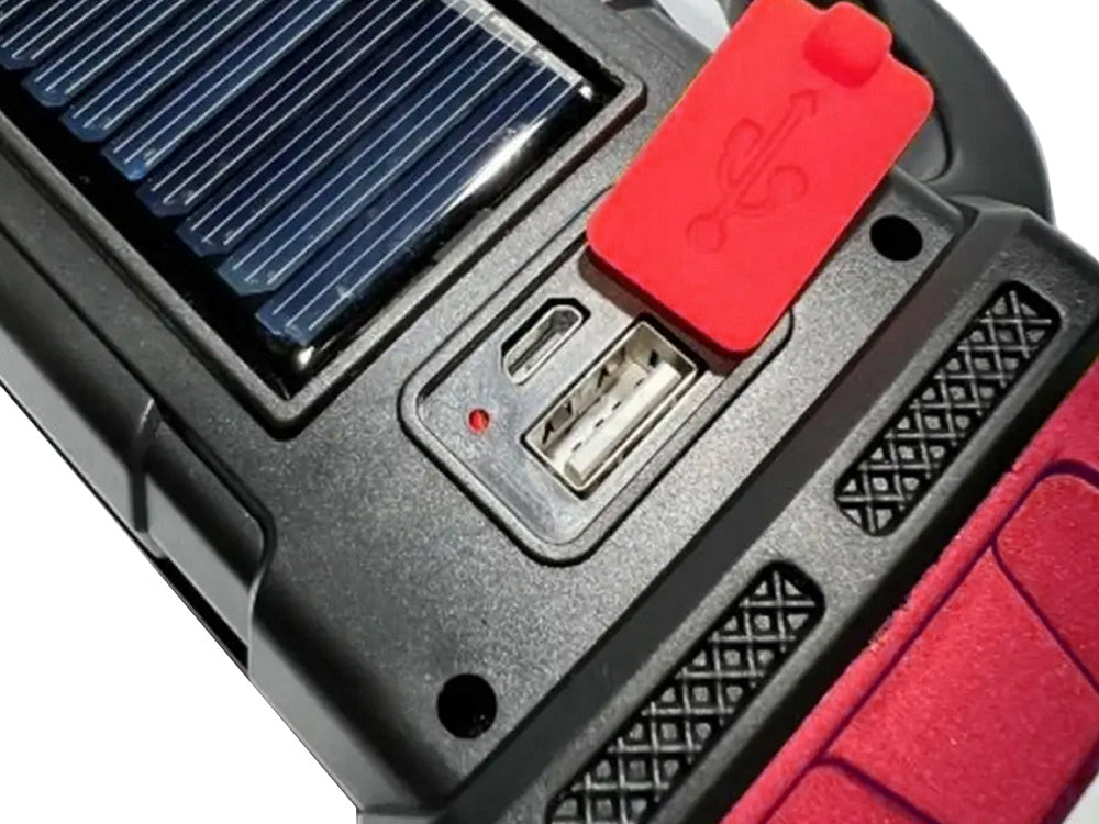 Saulės žibintuvėlis nešiojamas įkraunamas led cob powerbank prožektorius, Raudona, Szín, Piros