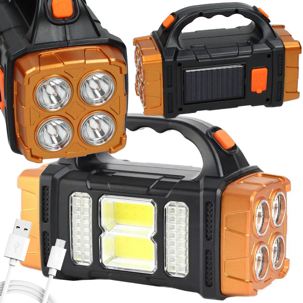 Saulės žibintuvėlis nešiojamas įkraunamas led cob powerbank prožektorius, Auksinis, Szín, Aranysárga