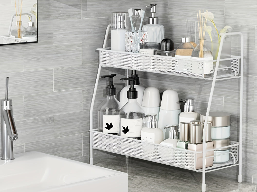 Virtuvės lentyna virtuvės organizatorius nuolatinis dviejų lygių palėpės prieskonių stovas, Baltas, Szín, Fehér