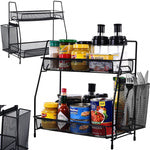 Virtuvės lentyna palėpėje virtuvės organizatorius dviejų aukštų stovas su krepšeliu, Juoda, Szín, Fekete