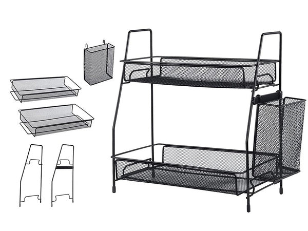 Virtuvės lentyna palėpėje virtuvės organizatorius dviejų aukštų stovas su krepšeliu, Juoda, Szín, Fekete