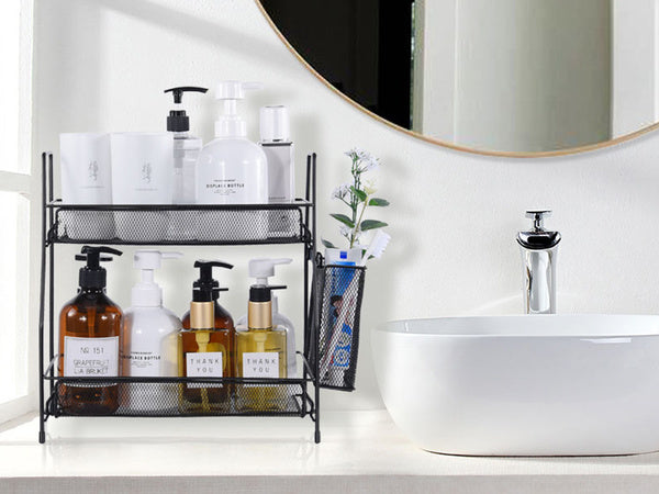 Virtuvės lentyna palėpėje virtuvės organizatorius dviejų aukštų stovas su krepšeliu, Juoda, Szín, Fekete