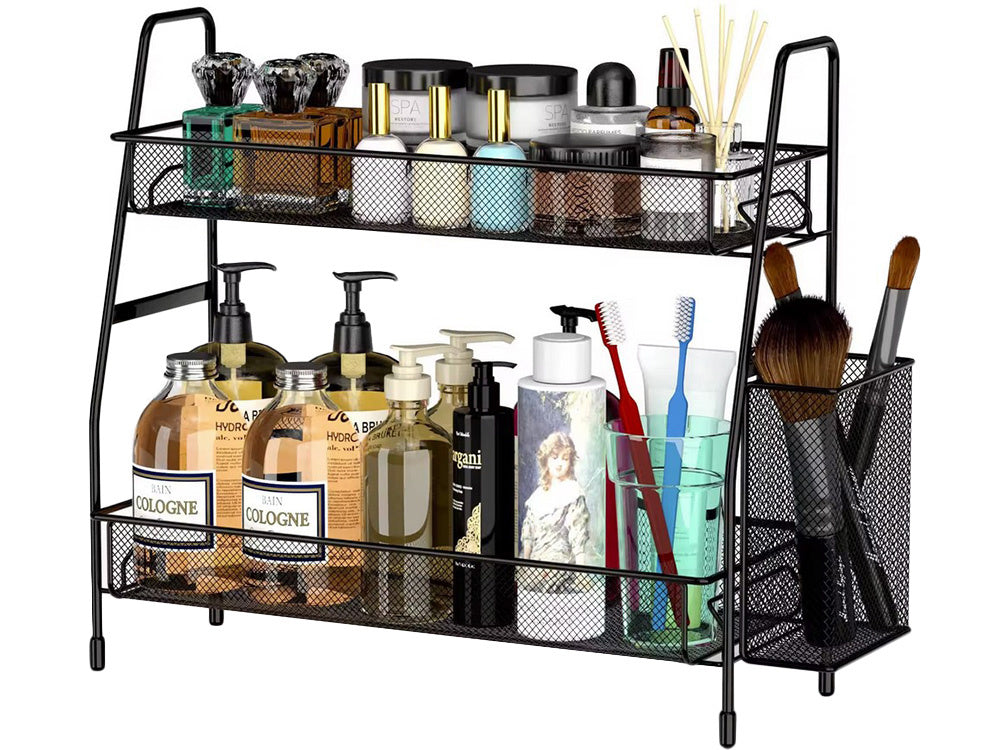 Virtuvės lentyna palėpėje virtuvės organizatorius dviejų aukštų stovas su krepšeliu, Juoda, Szín, Fekete