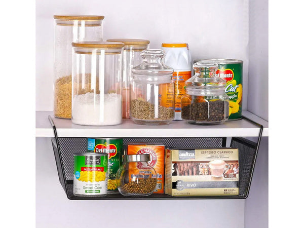 Metalinis krepšelis pakabinama virtuvės lentyna pakabinama lentyna organizatorius, Juoda, Szín, Fekete