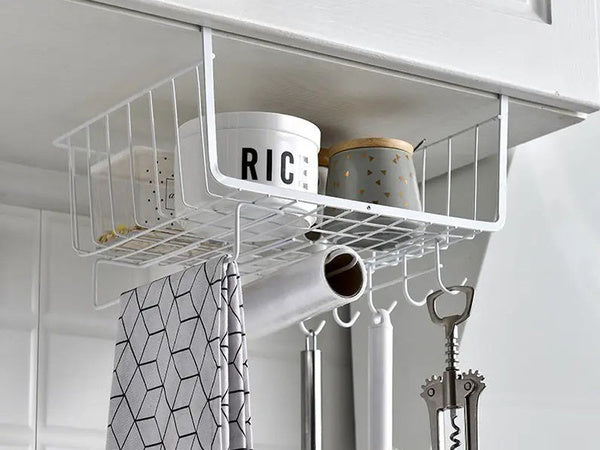 Metalinis krepšelis po spintelės viršumi 5 kabliukai popieriaus laikiklis, Baltas, Szín, Fehér