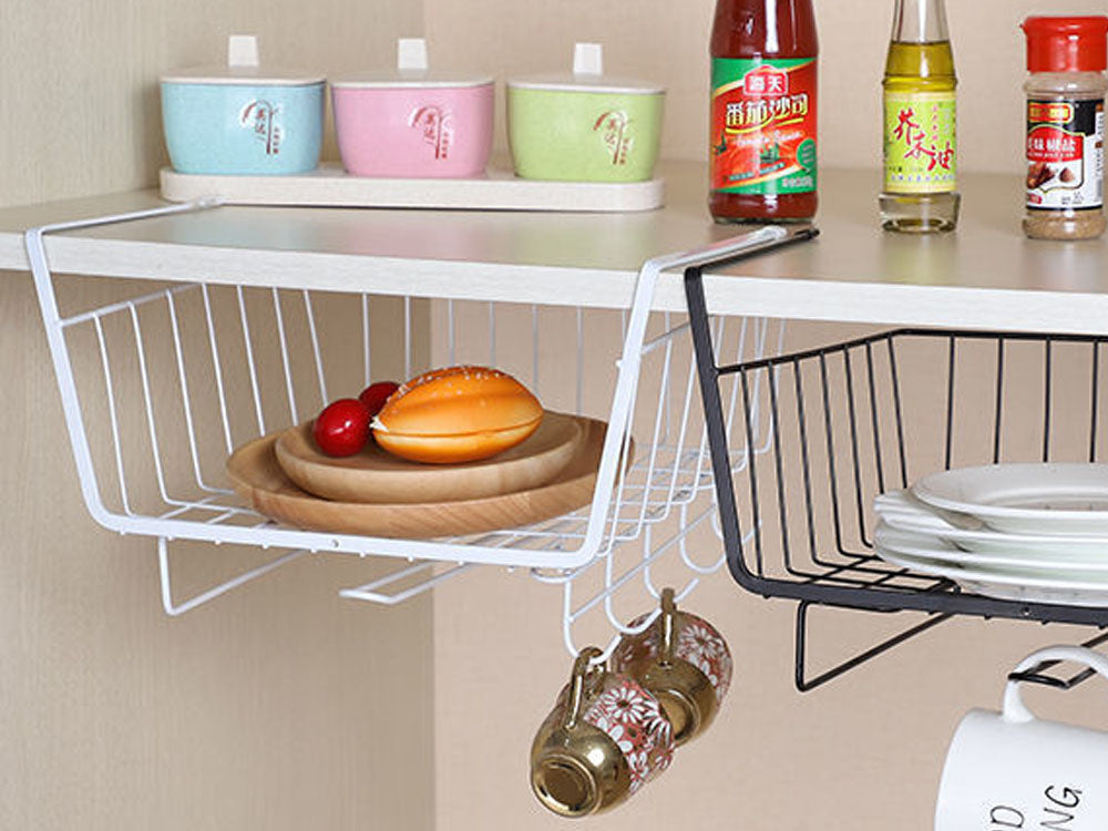 Metalinis krepšelis po spintelės viršumi 5 kabliukai popieriaus laikiklis, Baltas, Szín, Fehér