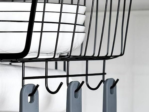 Metalinis krepšelis po spintelės viršumi 5 kabliukai popieriaus laikiklis, Juoda, Szín, Fekete