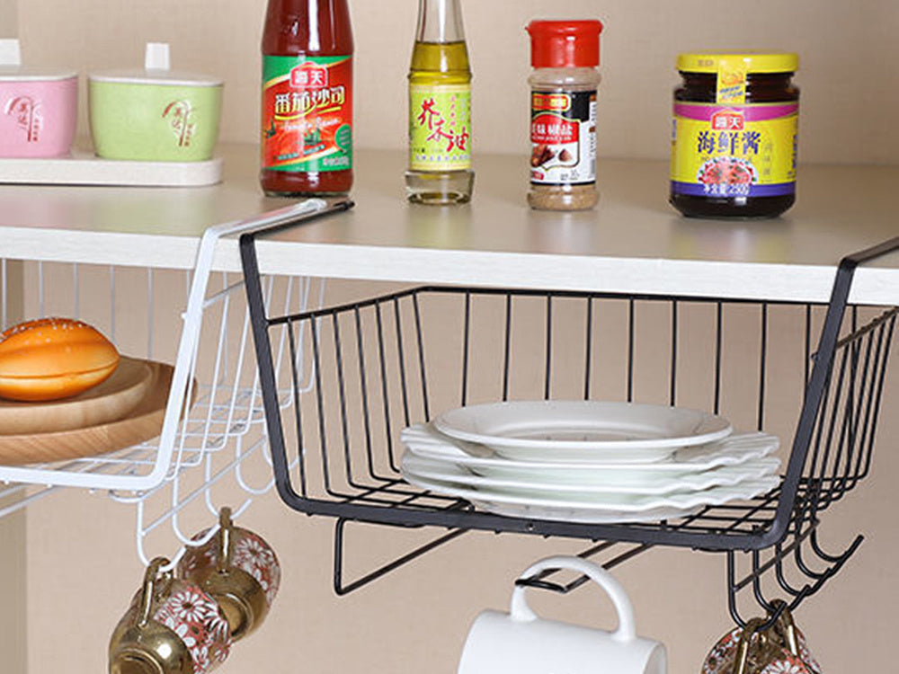 Metalinis krepšelis po spintelės viršumi 5 kabliukai popieriaus laikiklis, Juoda, Szín, Fekete