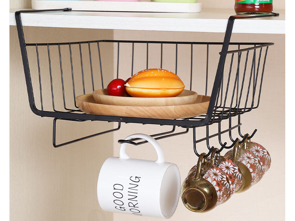 Metalinis krepšelis po spintelės viršumi 5 kabliukai popieriaus laikiklis, Juoda, Szín, Fekete