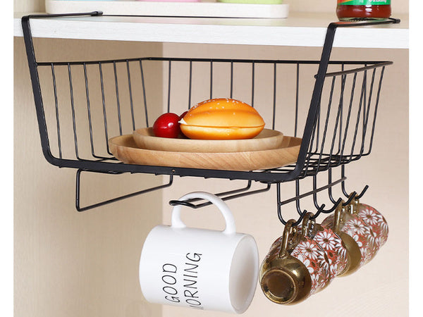 Metalinis krepšelis po spintelės viršumi 5 kabliukai popieriaus laikiklis, Juoda, Szín, Fekete