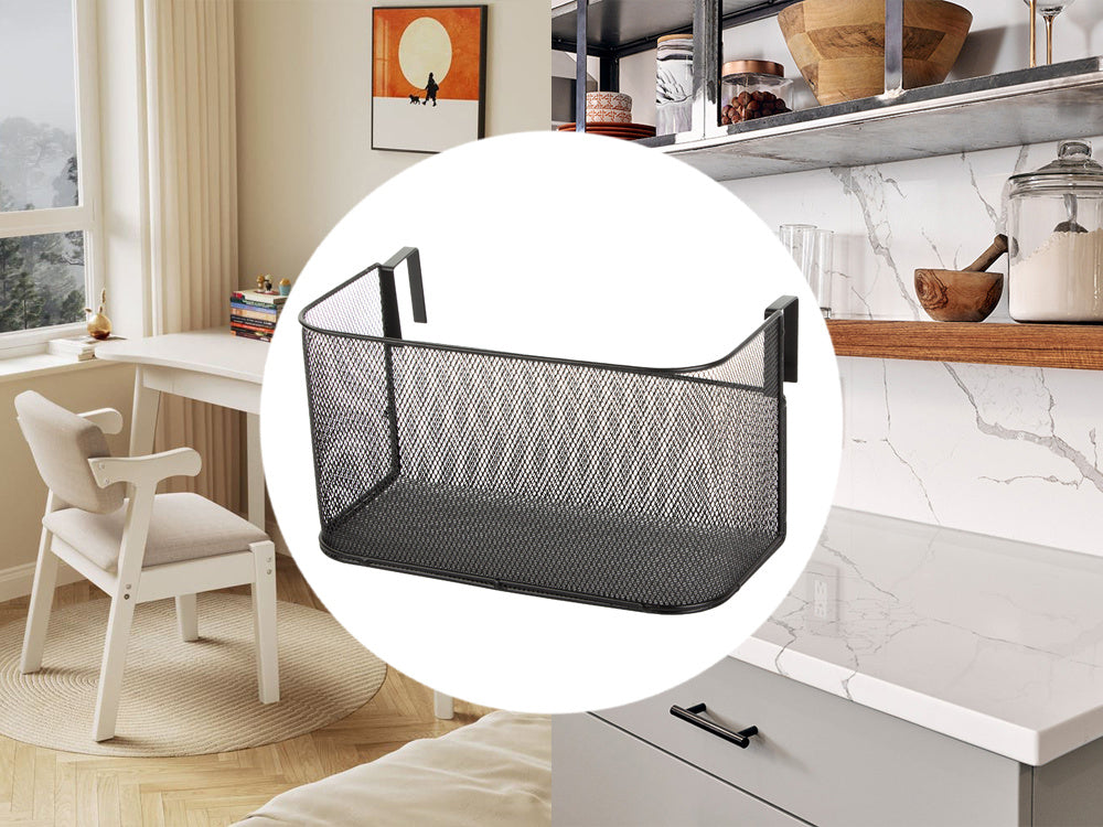 Krepšelis metalinis durelėse kabantis organizatorius virtuvės pakabinama lentyna, Juoda, Szín, Fekete