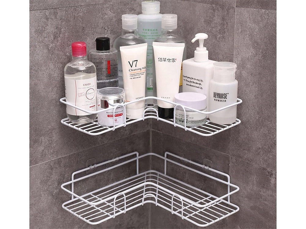 Palėpės kampinė vonios kambario dušo lentyna, kabanti ant kablio, balta, Baltas, Szín, Fehér