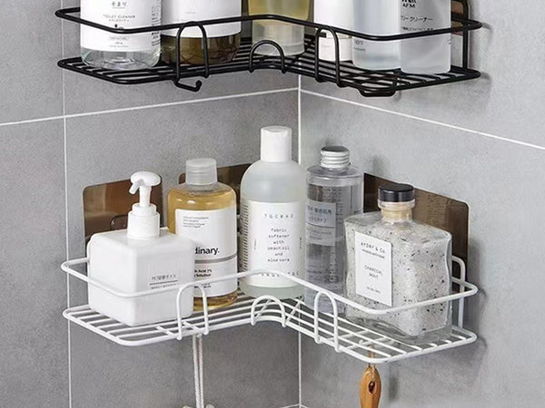 Palėpės kampinė vonios kambario dušo lentyna, kabanti ant kablio, balta, Baltas, Szín, Fehér