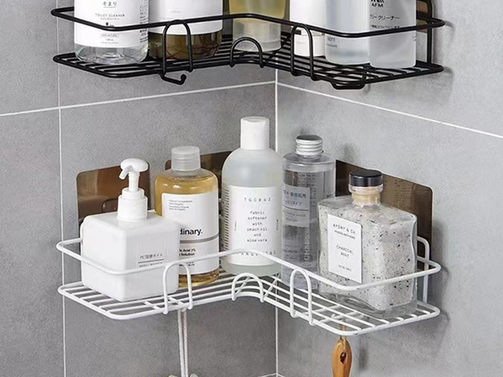 Palėpės kampinė vonios kambario dušo lentyna, kabanti ant kablio, balta, Baltas, Szín, Fehér