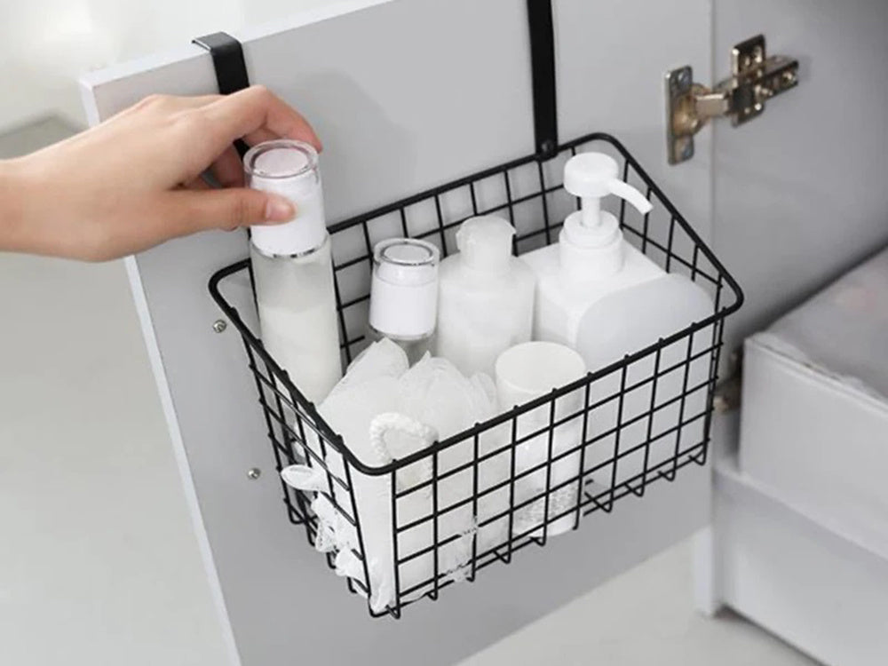 Krepšelis metalinis durelėse kabantis organizatorius virtuvės pakabinama lentyna, Juoda, Szín, Fekete