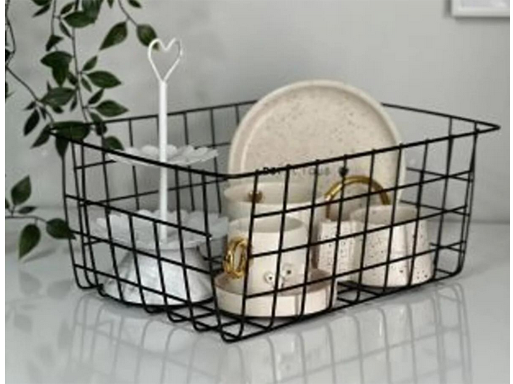 Palėpės metalinis vielos organizatoriaus krepšys virtuvės vaisių krepšiui juodas didelis, Juoda, Szín, Fekete