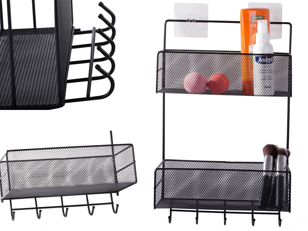 Metalinis organizatorius pakabinama lentyna virtuvės lentyna vonios kambario pakaba, Juoda, Szín, Fekete
