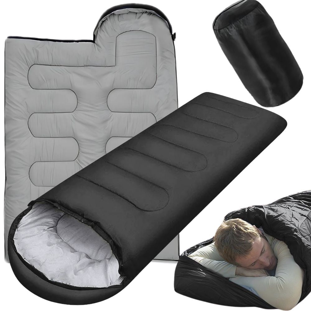 Turistinis mumijos tipo miegmaišis su užvalkalu, juodas