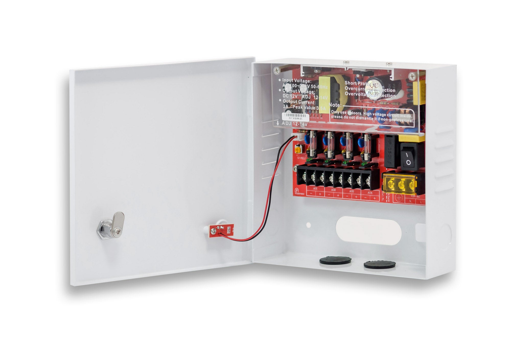 Maitinimo blokas su korpusu PowerBubble PBWD1203-04C (3A/12V, 4 išėjimai su saug.)